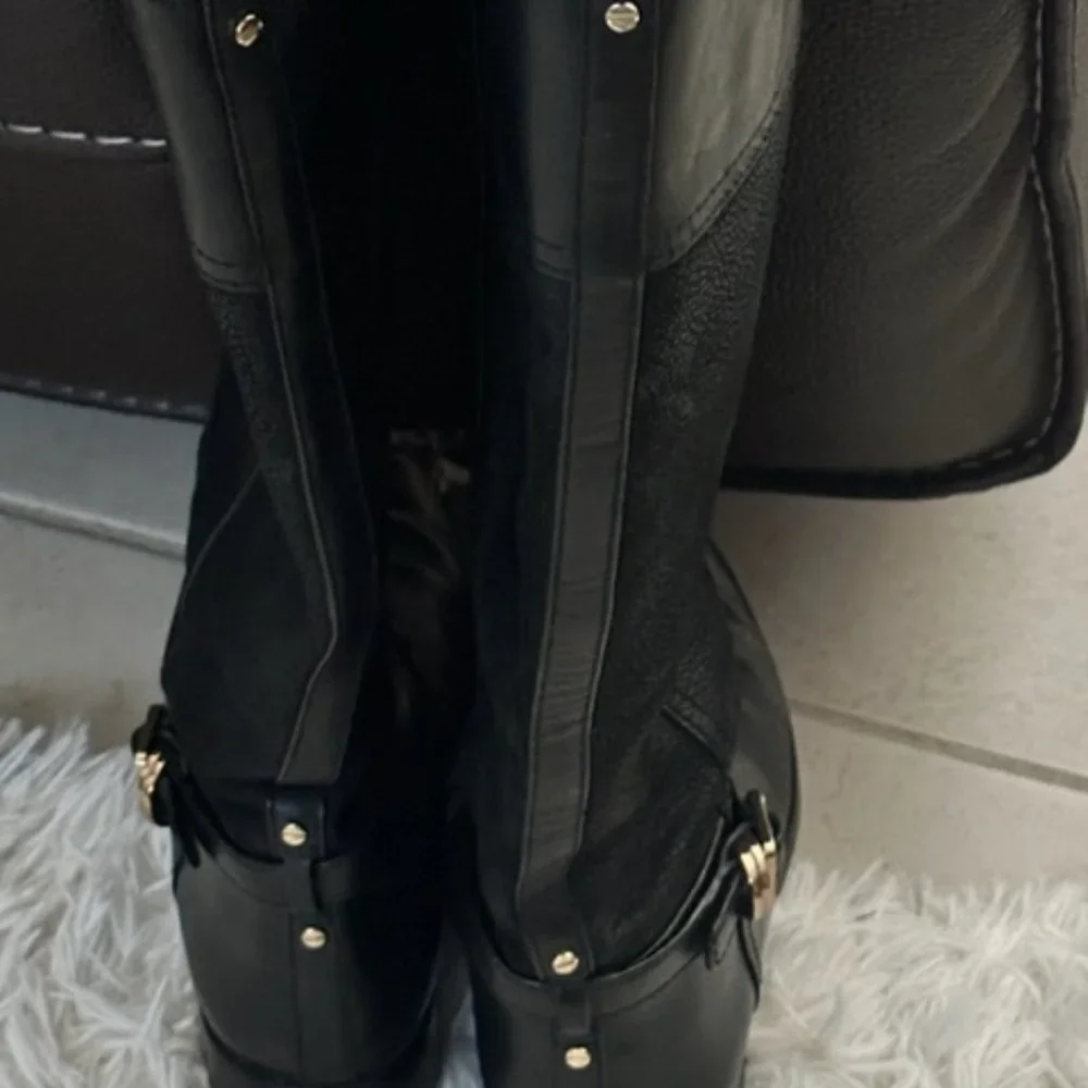 Tory Burch Pebbled 2 Tone Leather Black Riding Boots (EUC) Sz 8